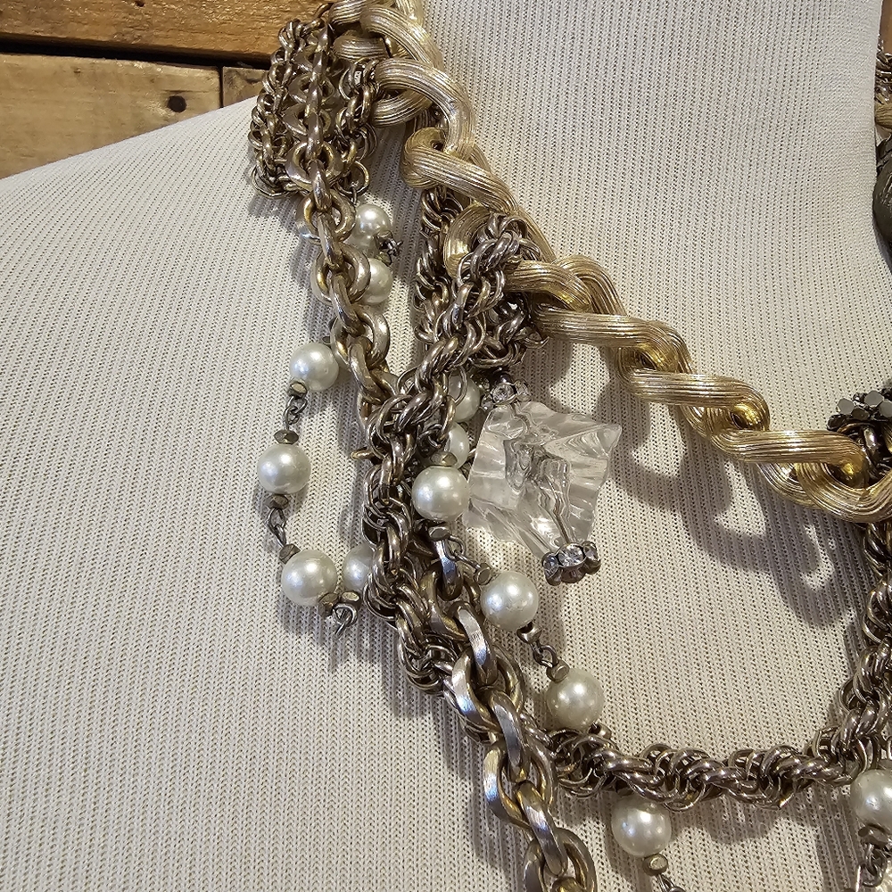 Mishka Piaf goldtone statement necklace made with repurposed vintage jewelry - Picture 3 of 11